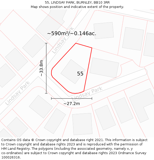 55, LINDSAY PARK, BURNLEY, BB10 3RR: Plot and title map