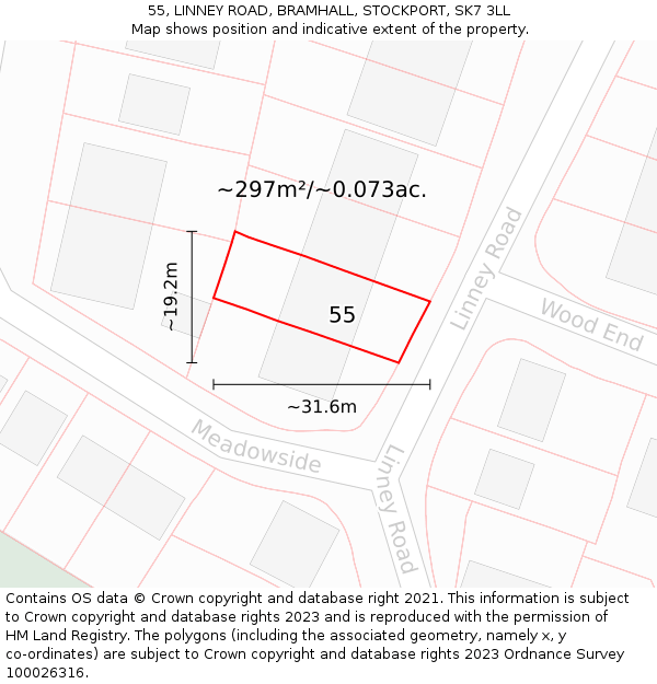 55, LINNEY ROAD, BRAMHALL, STOCKPORT, SK7 3LL: Plot and title map