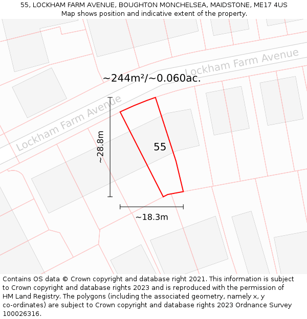 55, LOCKHAM FARM AVENUE, BOUGHTON MONCHELSEA, MAIDSTONE, ME17 4US: Plot and title map