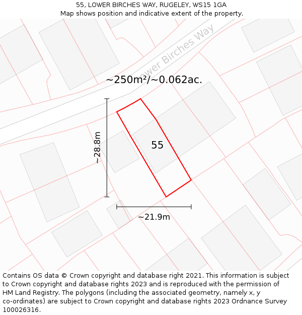 55, LOWER BIRCHES WAY, RUGELEY, WS15 1GA: Plot and title map