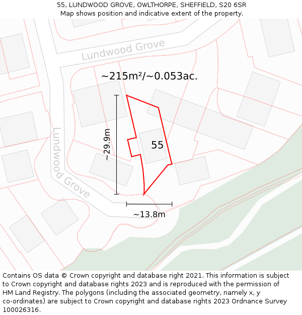 55, LUNDWOOD GROVE, OWLTHORPE, SHEFFIELD, S20 6SR: Plot and title map