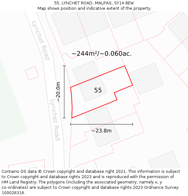 55, LYNCHET ROAD, MALPAS, SY14 8EW: Plot and title map