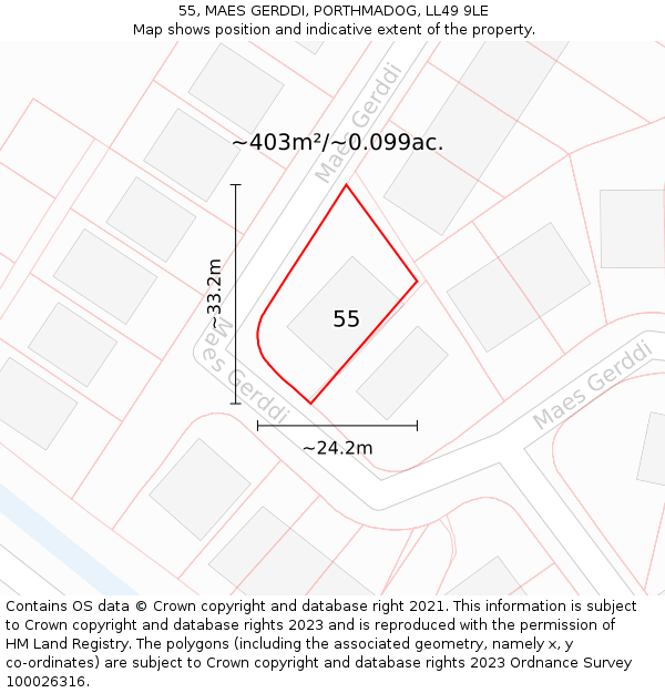 55, MAES GERDDI, PORTHMADOG, LL49 9LE: Plot and title map