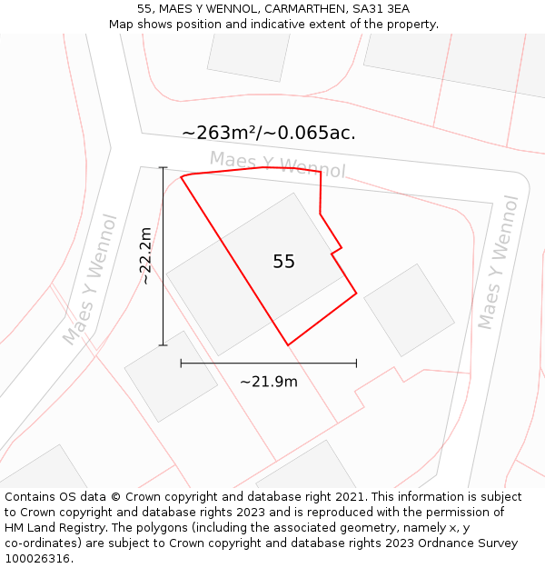 55, MAES Y WENNOL, CARMARTHEN, SA31 3EA: Plot and title map