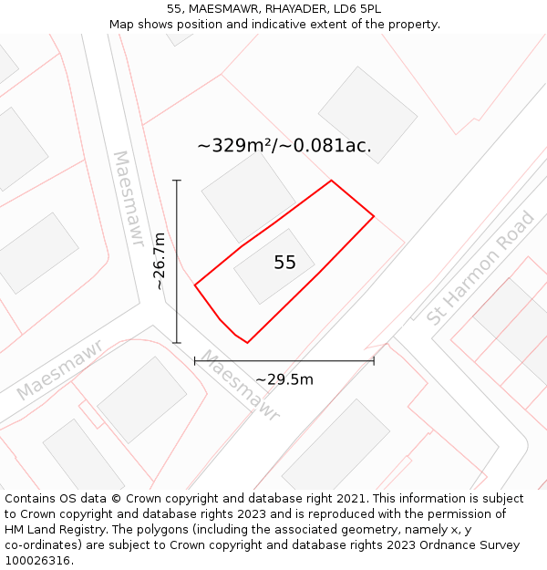 55, MAESMAWR, RHAYADER, LD6 5PL: Plot and title map