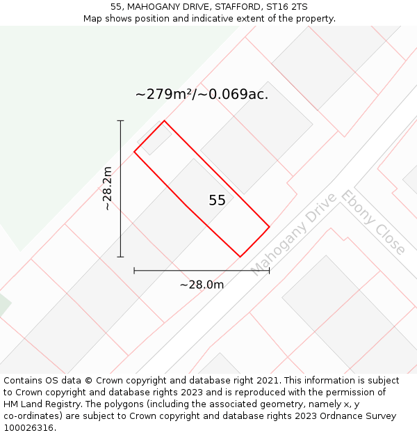 55, MAHOGANY DRIVE, STAFFORD, ST16 2TS: Plot and title map