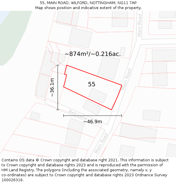 55, MAIN ROAD, WILFORD, NOTTINGHAM, NG11 7AP: Plot and title map