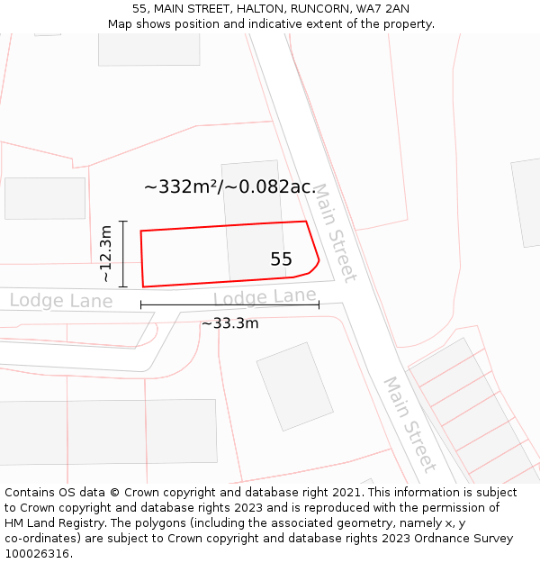 55, MAIN STREET, HALTON, RUNCORN, WA7 2AN: Plot and title map