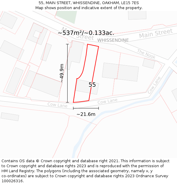 55, MAIN STREET, WHISSENDINE, OAKHAM, LE15 7ES: Plot and title map