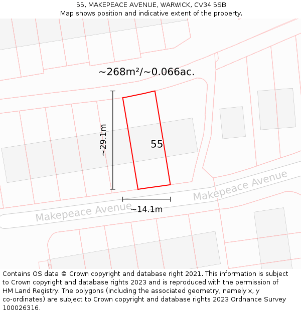 55, MAKEPEACE AVENUE, WARWICK, CV34 5SB: Plot and title map