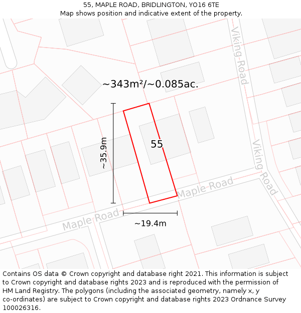 55, MAPLE ROAD, BRIDLINGTON, YO16 6TE: Plot and title map