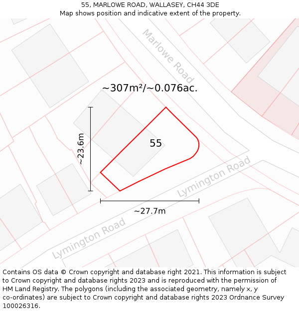 55, MARLOWE ROAD, WALLASEY, CH44 3DE: Plot and title map