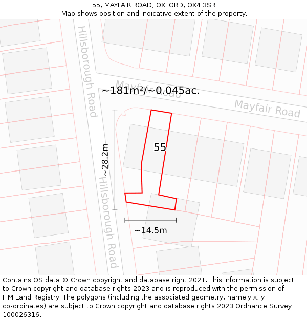 55, MAYFAIR ROAD, OXFORD, OX4 3SR: Plot and title map