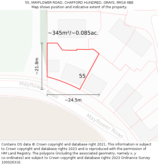 55, MAYFLOWER ROAD, CHAFFORD HUNDRED, GRAYS, RM16 6BE: Plot and title map