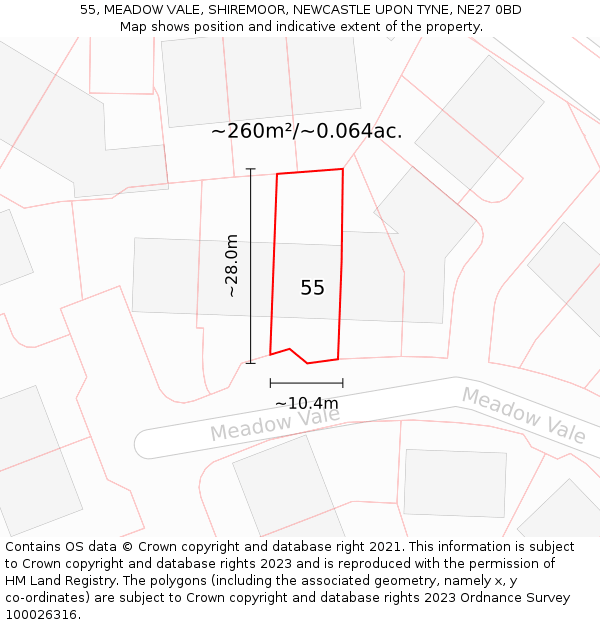 55, MEADOW VALE, SHIREMOOR, NEWCASTLE UPON TYNE, NE27 0BD: Plot and title map