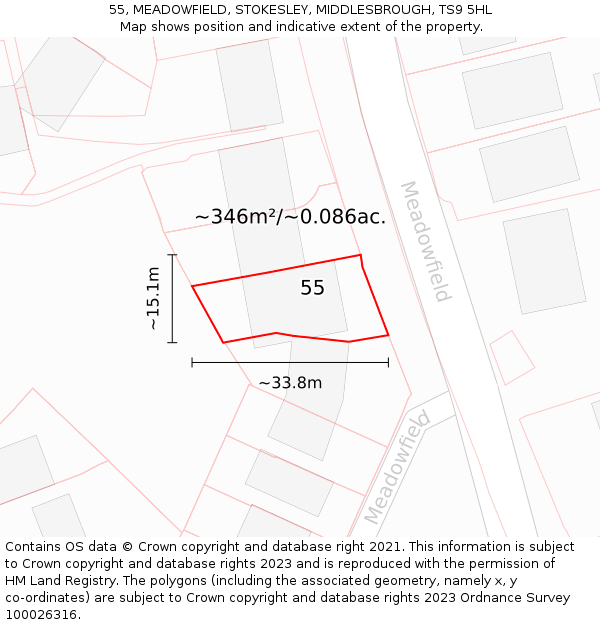 55, MEADOWFIELD, STOKESLEY, MIDDLESBROUGH, TS9 5HL: Plot and title map