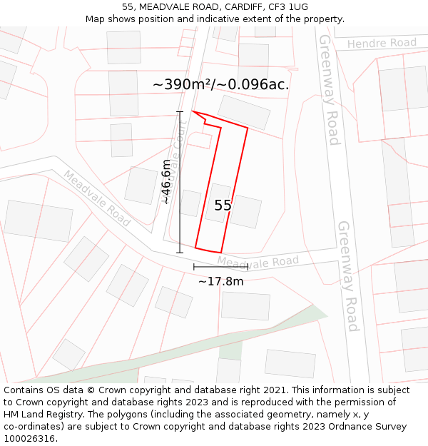 55, MEADVALE ROAD, CARDIFF, CF3 1UG: Plot and title map