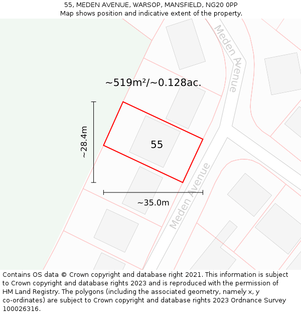 55, MEDEN AVENUE, WARSOP, MANSFIELD, NG20 0PP: Plot and title map