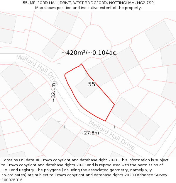 55, MELFORD HALL DRIVE, WEST BRIDGFORD, NOTTINGHAM, NG2 7SP: Plot and title map