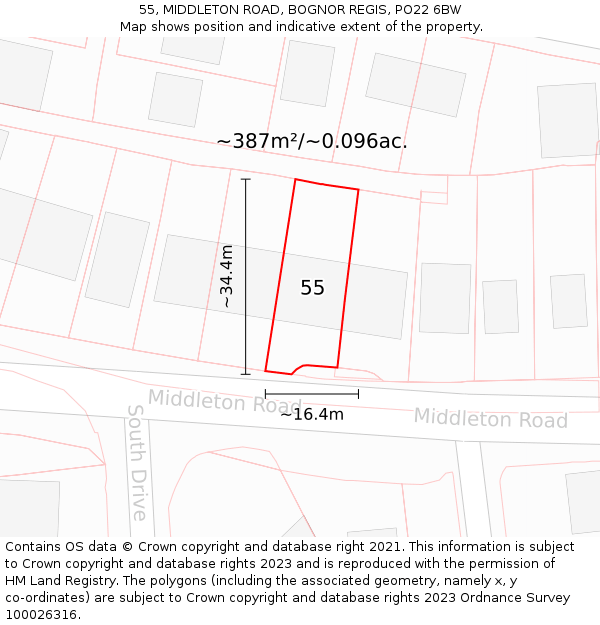 55, MIDDLETON ROAD, BOGNOR REGIS, PO22 6BW: Plot and title map