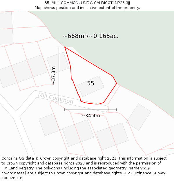 55, MILL COMMON, UNDY, CALDICOT, NP26 3JJ: Plot and title map