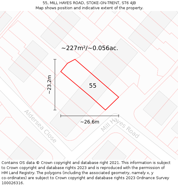 55, MILL HAYES ROAD, STOKE-ON-TRENT, ST6 4JB: Plot and title map