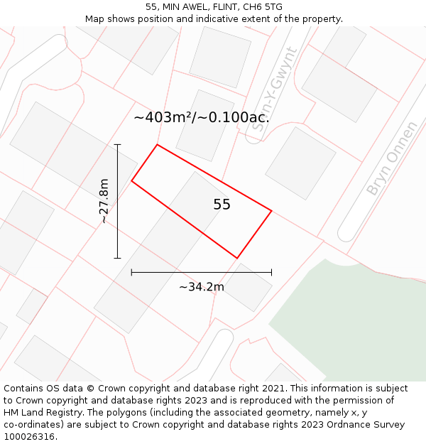 55, MIN AWEL, FLINT, CH6 5TG: Plot and title map