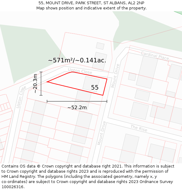 55, MOUNT DRIVE, PARK STREET, ST ALBANS, AL2 2NP: Plot and title map