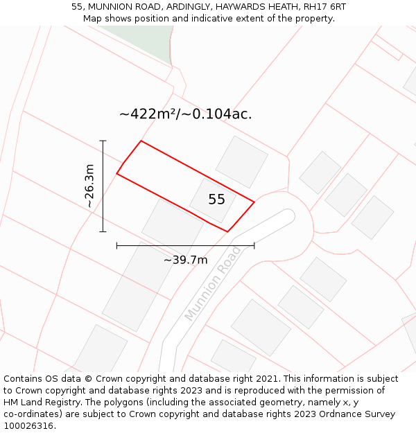 55, MUNNION ROAD, ARDINGLY, HAYWARDS HEATH, RH17 6RT: Plot and title map