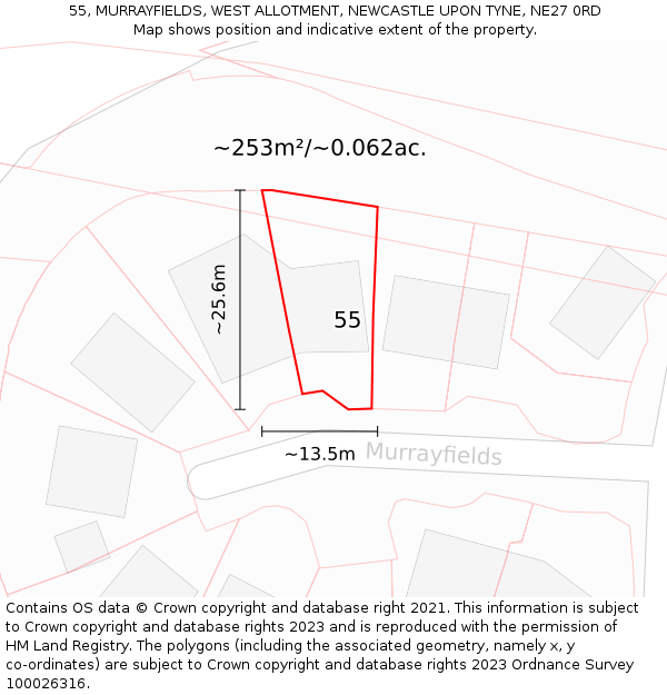 55, MURRAYFIELDS, WEST ALLOTMENT, NEWCASTLE UPON TYNE, NE27 0RD: Plot and title map