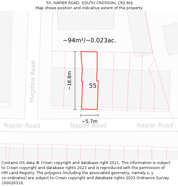 55, NAPIER ROAD, SOUTH CROYDON, CR2 6HJ: Plot and title map