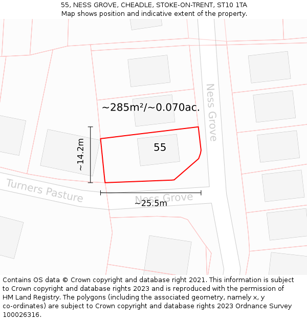 55, NESS GROVE, CHEADLE, STOKE-ON-TRENT, ST10 1TA: Plot and title map