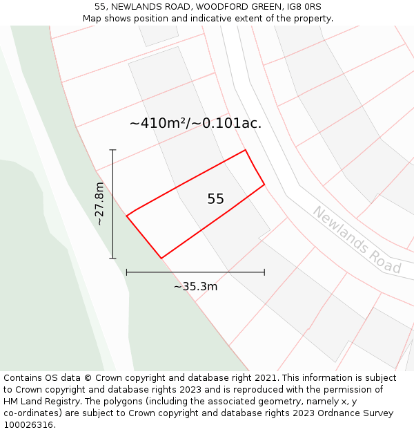 55, NEWLANDS ROAD, WOODFORD GREEN, IG8 0RS: Plot and title map