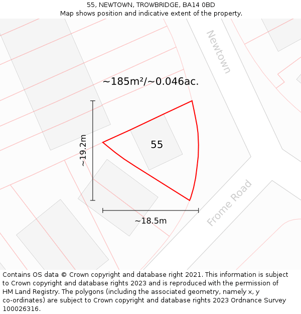 55, NEWTOWN, TROWBRIDGE, BA14 0BD: Plot and title map