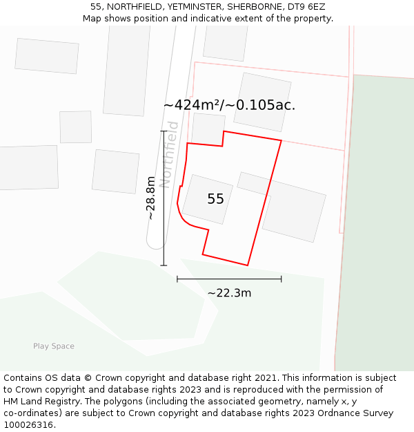 55, NORTHFIELD, YETMINSTER, SHERBORNE, DT9 6EZ: Plot and title map