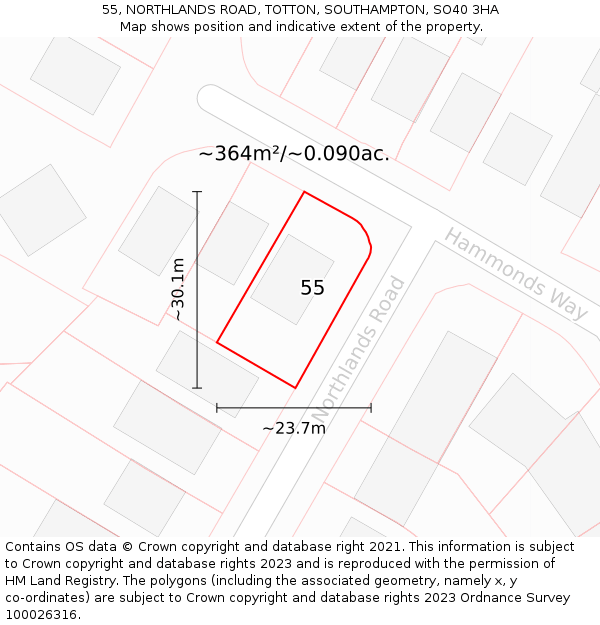 55, NORTHLANDS ROAD, TOTTON, SOUTHAMPTON, SO40 3HA: Plot and title map