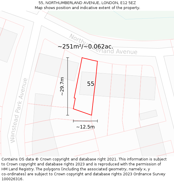 55, NORTHUMBERLAND AVENUE, LONDON, E12 5EZ: Plot and title map