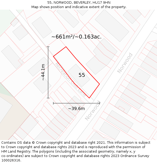 55, NORWOOD, BEVERLEY, HU17 9HN: Plot and title map