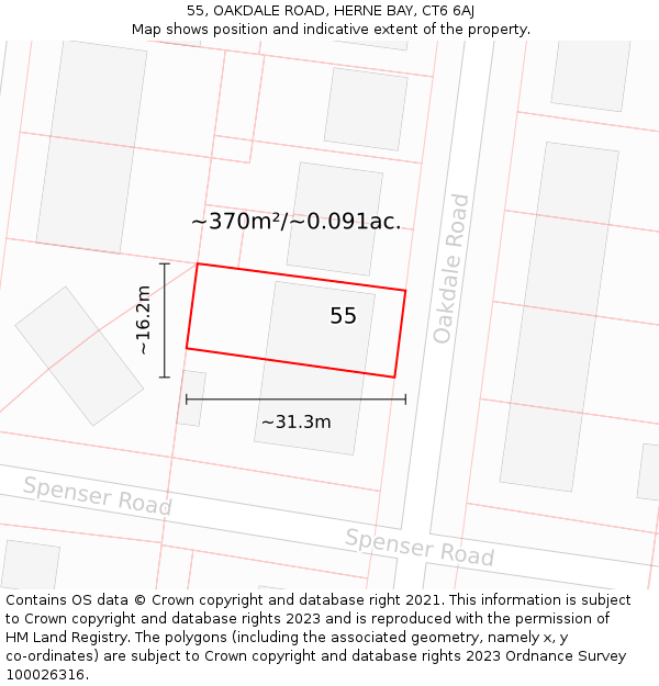 55, OAKDALE ROAD, HERNE BAY, CT6 6AJ: Plot and title map