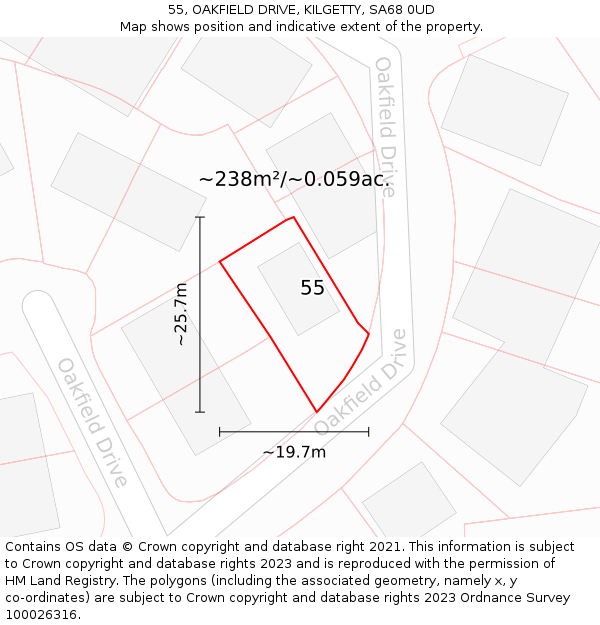 55, OAKFIELD DRIVE, KILGETTY, SA68 0UD: Plot and title map