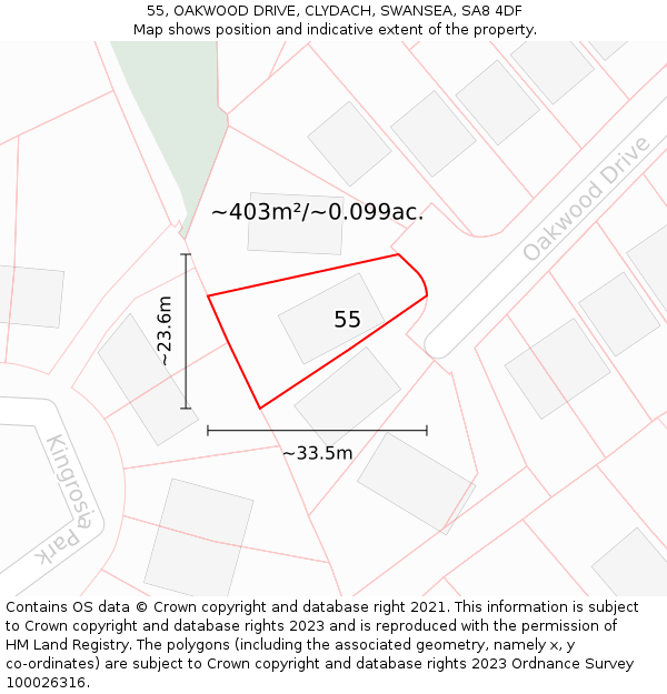 55, OAKWOOD DRIVE, CLYDACH, SWANSEA, SA8 4DF: Plot and title map