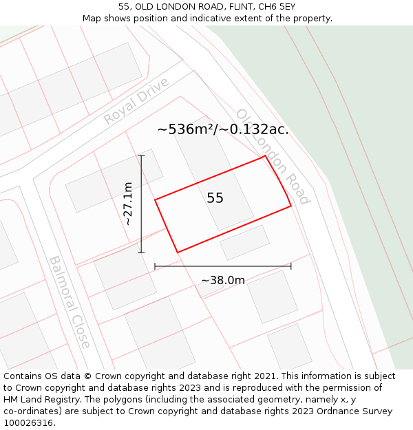 55, OLD LONDON ROAD, FLINT, CH6 5EY: Plot and title map