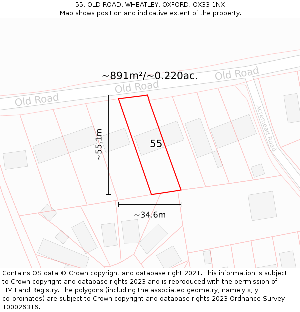 55, OLD ROAD, WHEATLEY, OXFORD, OX33 1NX: Plot and title map