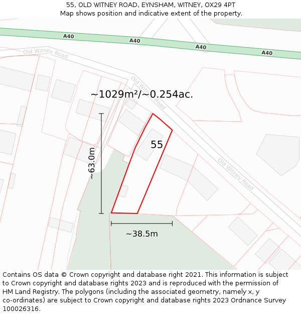 55, OLD WITNEY ROAD, EYNSHAM, WITNEY, OX29 4PT: Plot and title map