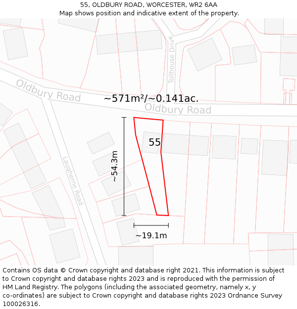 55, OLDBURY ROAD, WORCESTER, WR2 6AA: Plot and title map