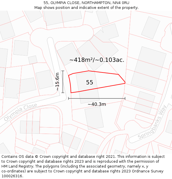 55, OLYMPIA CLOSE, NORTHAMPTON, NN4 0RU: Plot and title map