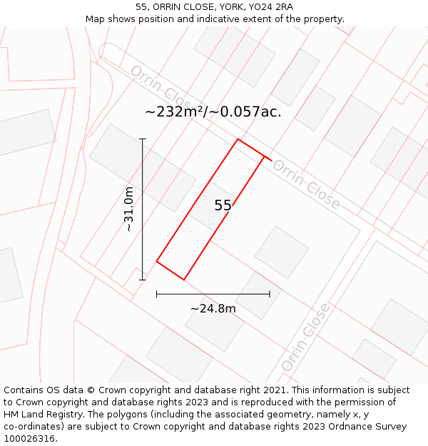 55, ORRIN CLOSE, YORK, YO24 2RA: Plot and title map