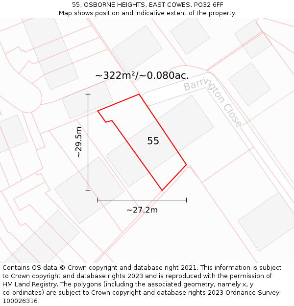 55, OSBORNE HEIGHTS, EAST COWES, PO32 6FF: Plot and title map