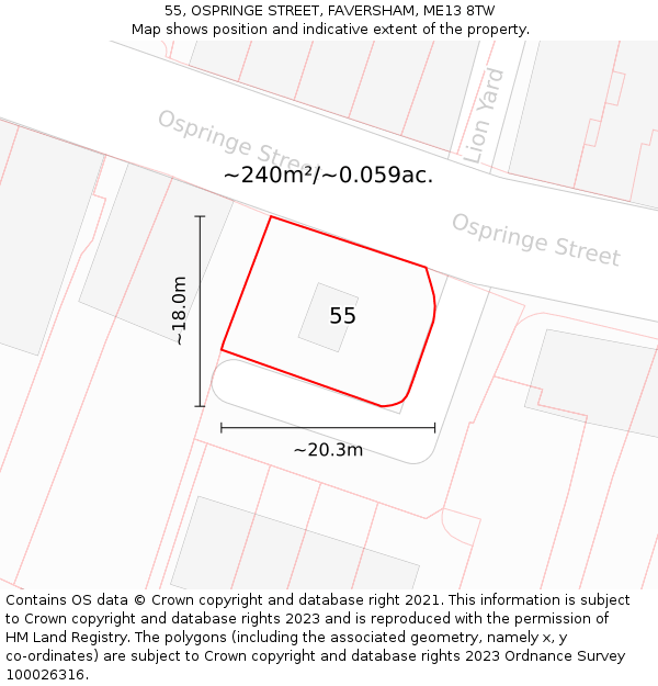 55, OSPRINGE STREET, FAVERSHAM, ME13 8TW: Plot and title map