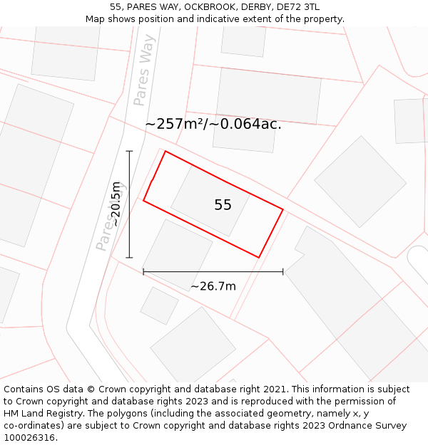 55, PARES WAY, OCKBROOK, DERBY, DE72 3TL: Plot and title map